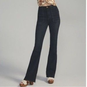 Anthropologie Pilcro The Icon Jeans Dark Wash High Rise Flare Size 28